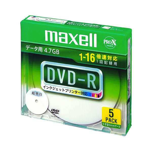 （まとめ） マクセルデータ用DVD-R 4.7GB 1-16倍速 ホワイトワイドプリンタブル 5mmスリムケース DR47WPD.S1P5S A1個（5枚） 【×5セット