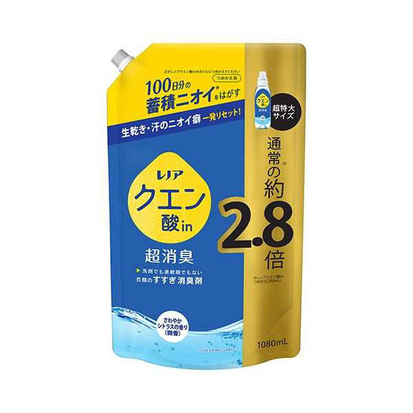 （まとめ） P＆Gレノア クエン酸in超消臭 さわやかシトラスの香り（微香） つめかえ用 超特大 1080mL 1個 【×3セット】 送料無料