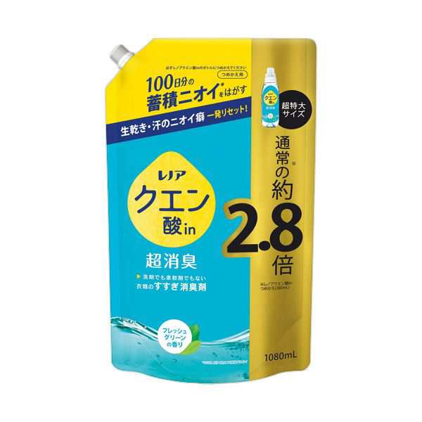 （まとめ） P＆Gレノア クエン酸in超消臭 フレッシュグリーンの香り つめかえ用 超特大 1080mL 1個 【×3セット】 緑 送料無料