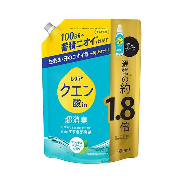 （まとめ） P＆Gレノア クエン酸in超消臭 フレッシュグリーンの香り つめかえ用 特大 690ml 1個 【×5セット】 緑 送料無料