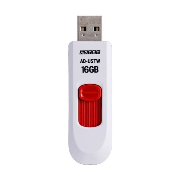 （まとめ）アドテック USB2.0スライド式フラッシュメモリ 16GB ホワイト/レッド AD-USTW16G-U2R 1セット(10個)【×3セット】 白 赤 送料