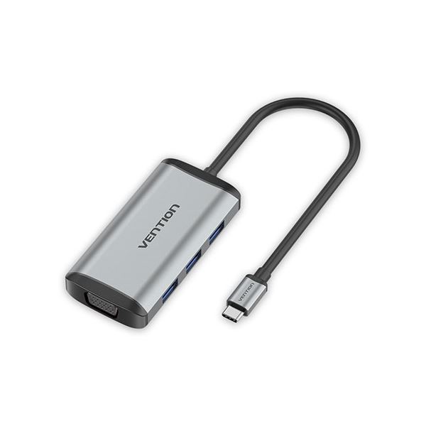 VENTION USB-C to HDMI/VGA/USB3.0x3/PD ドッキングステーション 0.15M メタルタイプ グレー TG-8023 送料無料