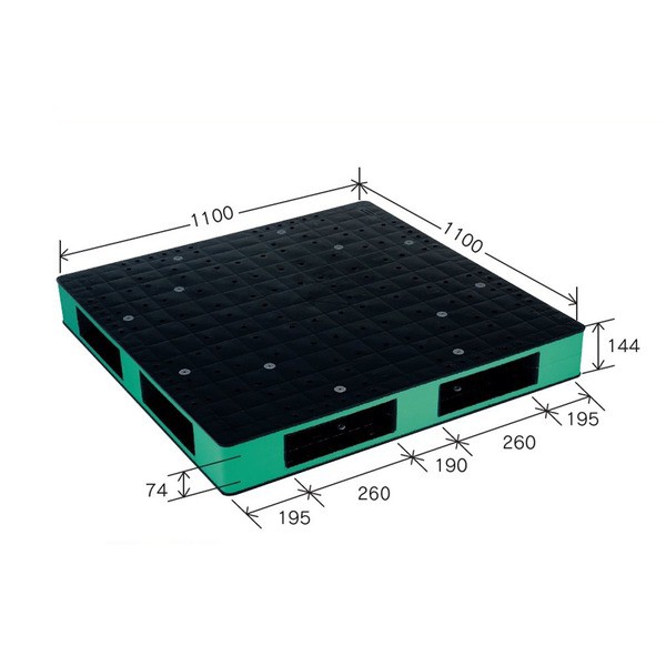 カラープラスチックパレット/物流資材 【1100×1100mm ブラック/グリーン】 両面使用 HB-R4・1111SC 岐阜プラスチック工業 黒 緑 送料無