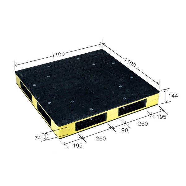 カラープラスチックパレット/物流資材 【1100×1100mm ブラック/イエロー】 両面使用 HB-R4・1111SC 岐阜プラスチック工業 黒 黄 送料無