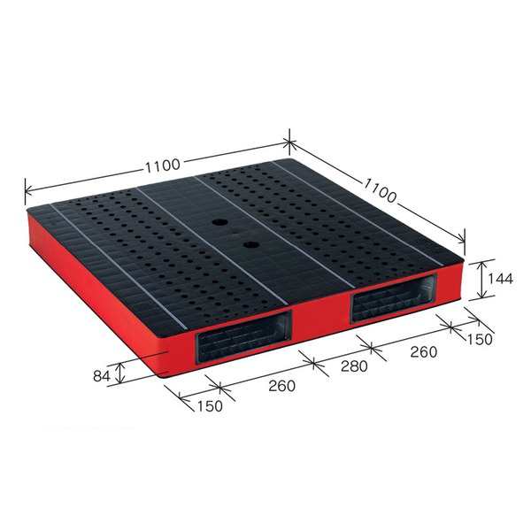 カラープラスチックパレット/物流資材 【1100×1100mm ブラック/レッド】 両面使用 HB-R2・1111SC 自動倉庫対応 岐阜プラスチック工業 黒