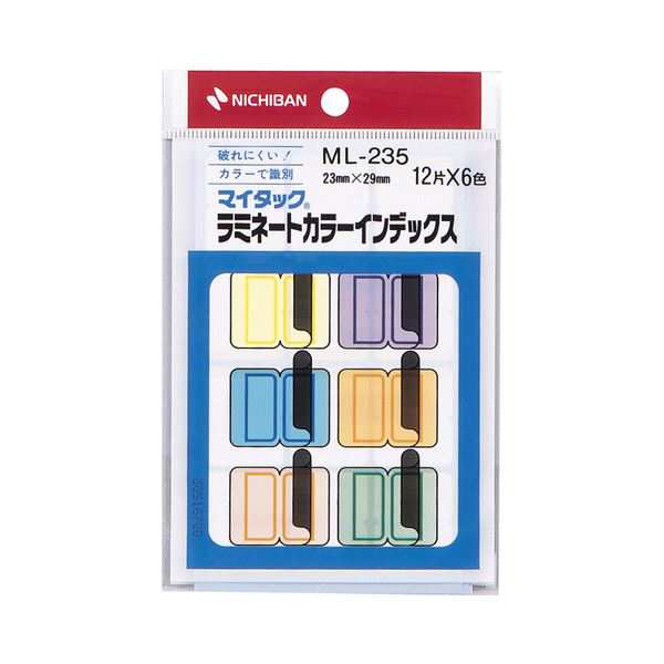 (まとめ) ニチバン マイタック ラミネートカラーインデックス 保護フィルム付 中 23×29mm 6色 ML-235 1パック(72片：各色12片) 【×40セ