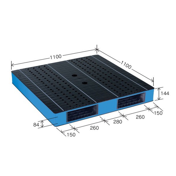 カラープラスチックパレット/物流資材 【1100×1100mm ブラック/ブルー】 両面使用 HB-R2・1111SC 自動倉庫対応 岐阜プラスチック工業 黒