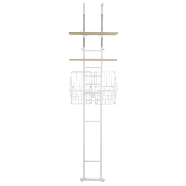 突っ張り式 洗濯機ラック/ランドリー整理 収納 【棚2枚+バスケット2個 type ホワイト】 幅55cm 金属 スチール フレーム 【組立品】 白 送