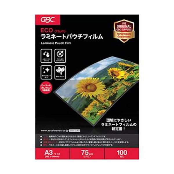 （まとめ）アコ・ブランズ ECOパウチフィルムA3 75μ YV075A3Z 1パック（100枚）【×5セット】 送料無料