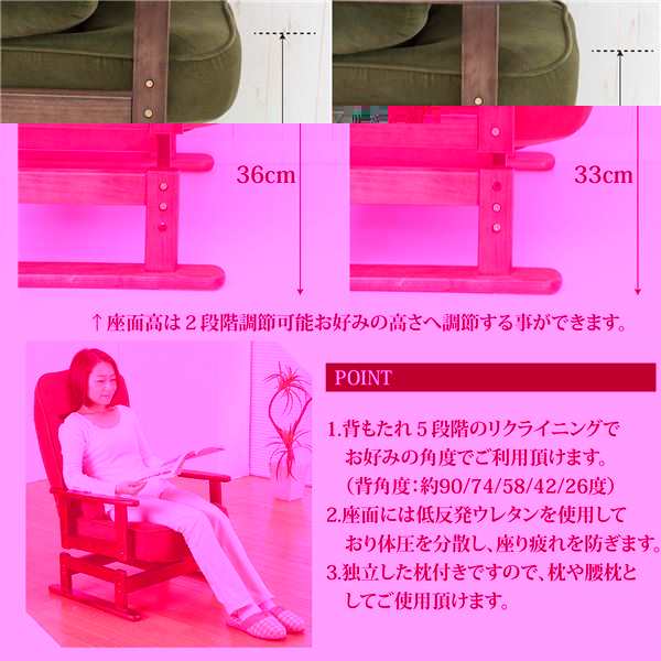 高座椅子 (イス チェア) 約幅62cm グリーン 360度 回転式