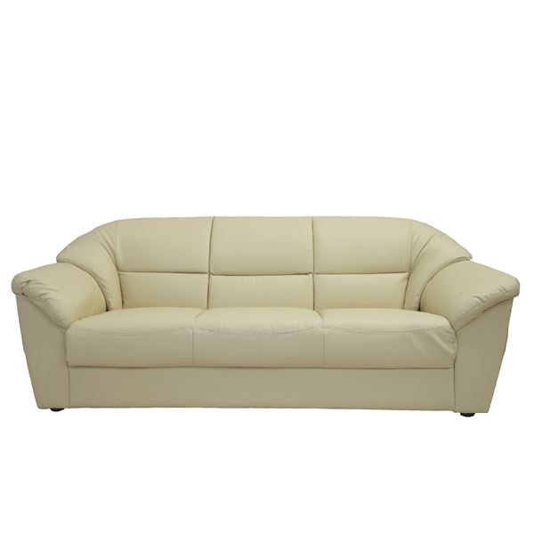 リビングソファー 【3人掛け アイボリー】 幅182cm 木製構造 合皮/合成皮 リビングソファー 【3人掛け アイボリー】 幅182cm 木製構造 合皮/合成