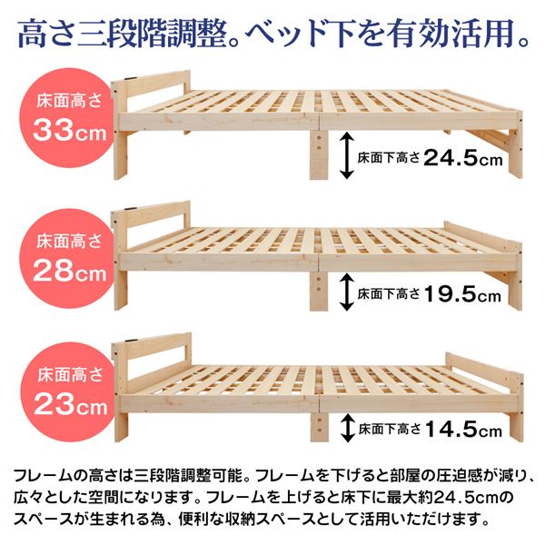 シングル すのこベッドフレーム 2口コンセント付き 単品 2口コンセント付き 棚付き すのこベッド シングル