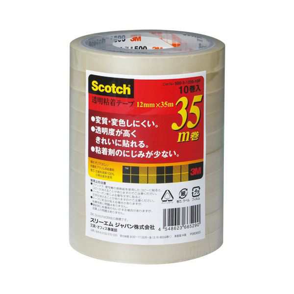 まとめ）3M スコッチ 透明粘着テープ12mm×35m 500-3-1235-10P 1セット