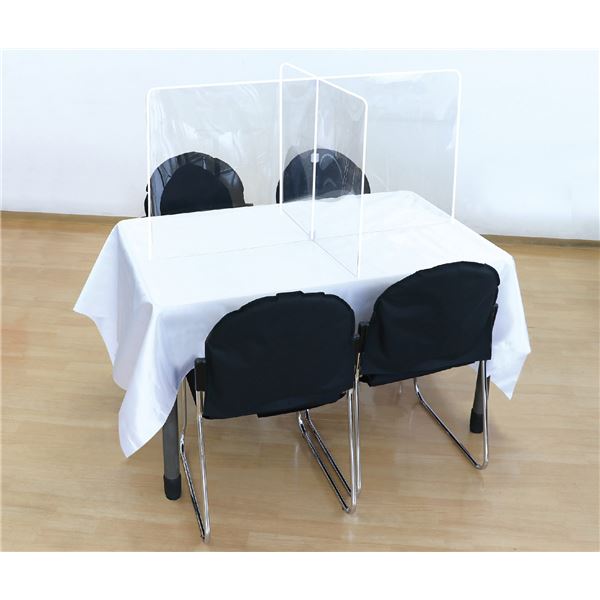 飛沫防止 卓上パーテーション/衝立 【十字型 長方形タイプ】 1100×700mm 角Ｒ加工 PET製 〔会社 店舗 オフィス 事務用 〕 送料無料 5,131円