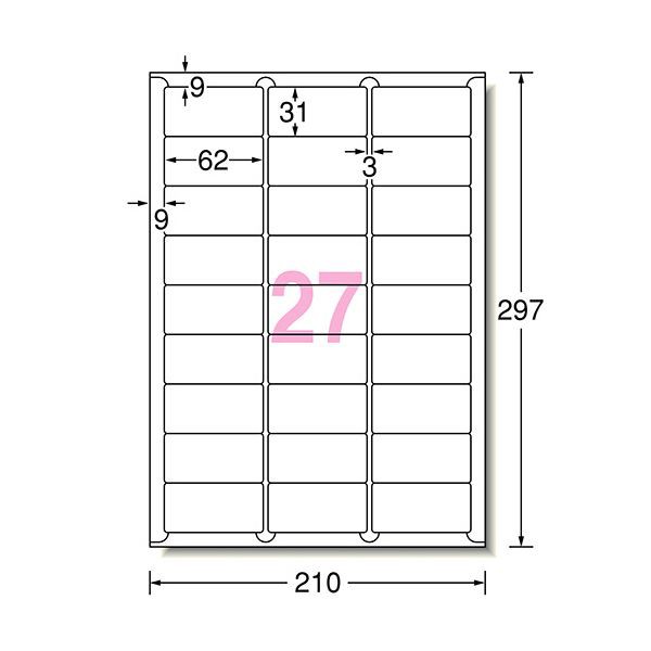 (まとめ) エーワン ラベルシール[インクジェット]マット紙・ホワイト A4 27面 62×31mm 四辺余白付 角丸 60227 1冊(20シート) 【×10セッ