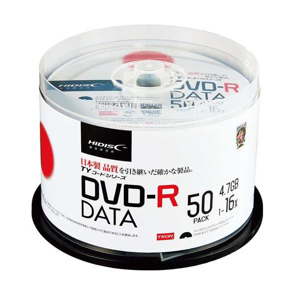 (まとめ) ハイディスク データ用DVD-R4.7GB 1-16倍速 ホワイトワイドプリンタブル スピンドルケース TYDR47JNP50SP1パック(50枚) 【×10