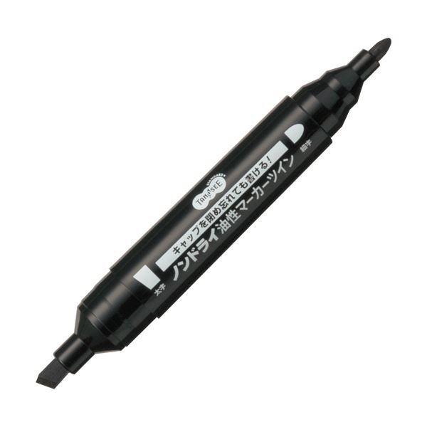(まとめ）TANOSEEキャップ式ノンドライ油性マーカー ツイン 太字+細字 黒 1セット（50本）【×3セット】 書き忘れても大丈夫 キャップ式の通販は
