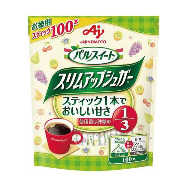 （まとめ）味の素 パルスイートスリムアップシュガー スティック 1.6g 1パック（100本）【×10セット】 糖分1/3で本物の甘さを楽しむ 驚