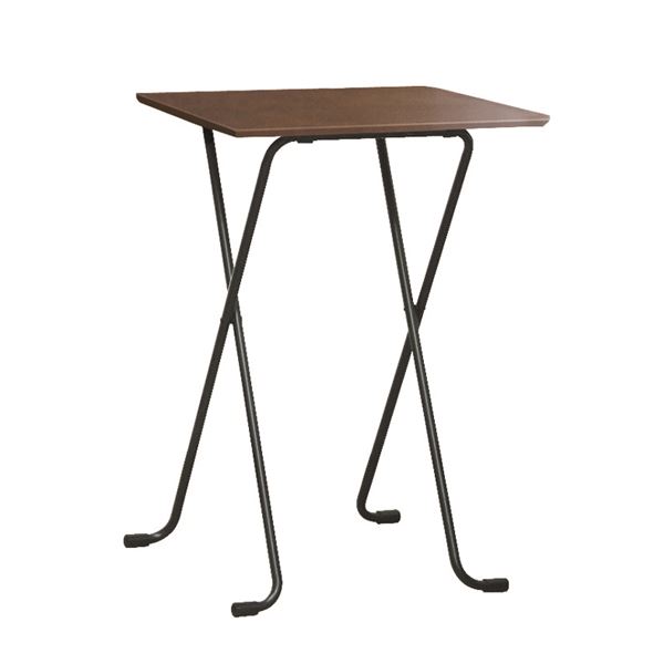 折りたたみハイテーブル 机 【角型 ダークブラウン×ブラック】 幅60cm 日本製 国産 木製 金属 スチール パイプ 〔ダイニング リビング〕 黒 茶 送料無料