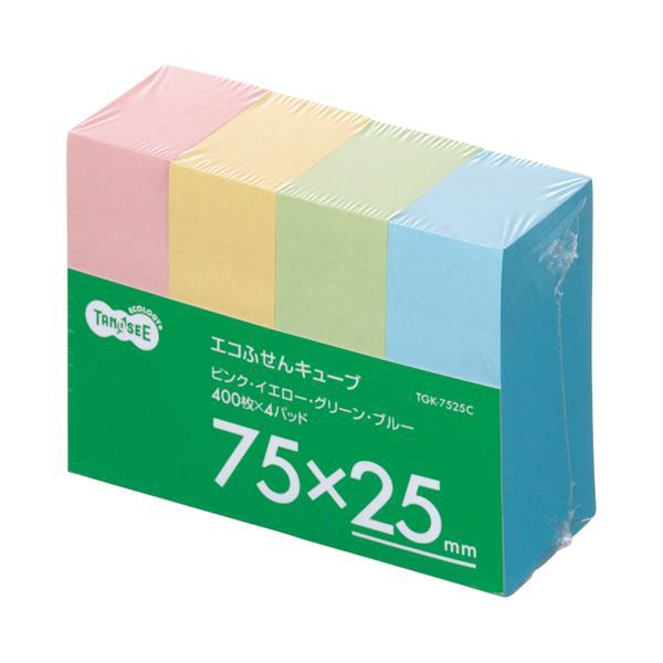 (まとめ) TANOSEE エコふせん キューブ 75×25mm 4色 1パック（4冊） 【×30セット】 送料無料