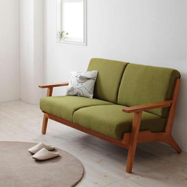 北欧デザイン木肘ソファ ソファ 2P 二人掛け 2人掛け　木製 木肘 おしゃれ 北欧 ナチュラル ヴィンテージ リビング 2P 送料無料の通販は 57,329円