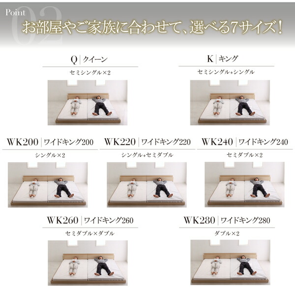 ファミリー ベッド 連結ベッド 大型ベッド 家族ベッド 親子ベッド ローベッド フロアベッド ファミリーベッド 北欧 おしゃれ プレミアムポケットコイル マットレス付きワイドK240(SD×2) プレミアムポケットコイルマットレス付き ワイドK240(SD×2)