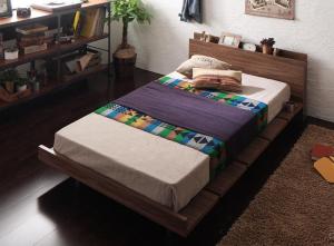 ダブルベッド 棚・コンセント付きモダンデザインローベッド プレミアムポケットコイルマットレス付き ステージ ダブル フレーム幅160 プレミアムポケットコイルマットレス付き ステージ ダブル フレーム幅160 送料無料の通販は