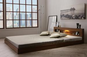 シングルベッド LEDライト・コンセント付きフロアベッド 国産カバーポケットコイルマットレス付き シングル 国産カバーポケットコイルマットレス付き シングル 送料無料の通販は