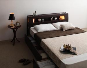 ダブルベッド モダンライト・コンセント収納付きベッド スタンダードポケットコイルマットレス付き ダブル スタンダードポケットコイルマットレス付き ダブル 送料無料の通販は