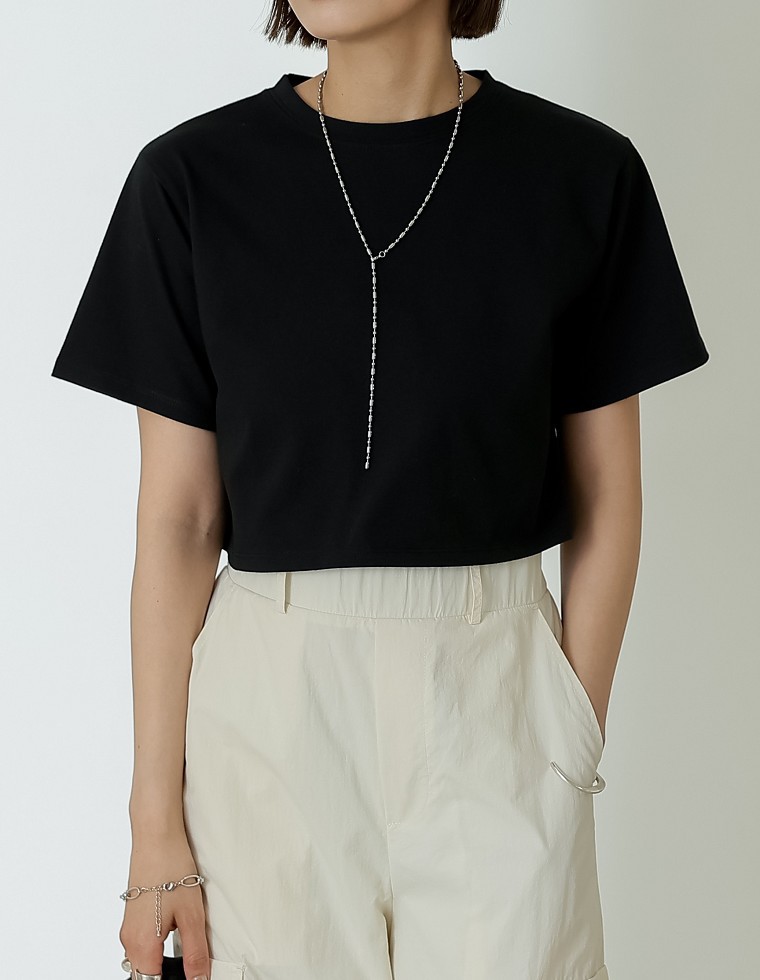 コットンブレンドクロップド丈Tシャツ