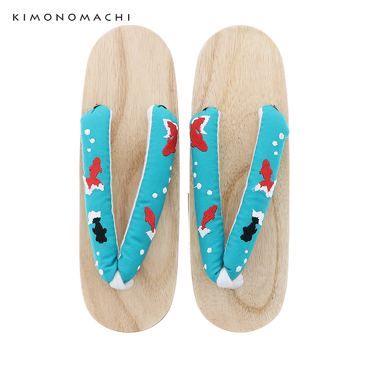 刺繍下駄04:青緑色金魚