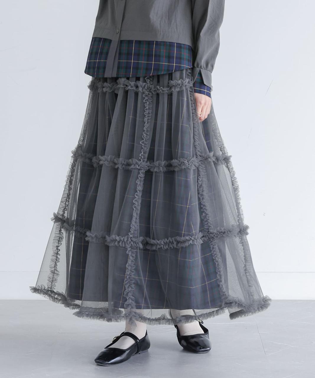 somari imaginationシアーチェックフリルスカート