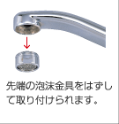 先端の泡沫金具をはずして取り付けられます。