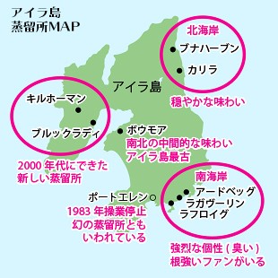 アイラ島蒸留所マップ
