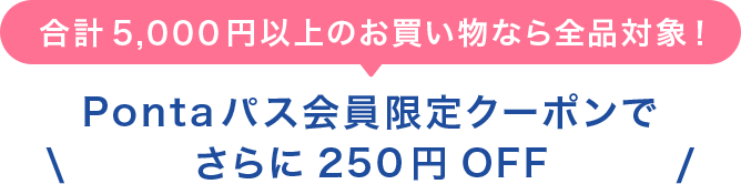 ���v5,000�~�ȏ�̂��������Ȃ�S�i�ΏہIPonta�p�X�������N�[�|���ł����250�~OFF