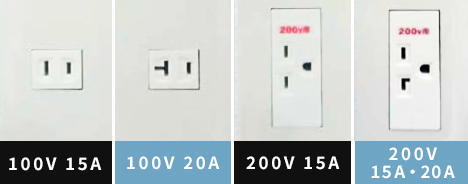 �R���Z���g�̌`��F�u100V 15A�v�A�u100V 20A�v�A�u200V 15A�v�A�u200V 20A�v