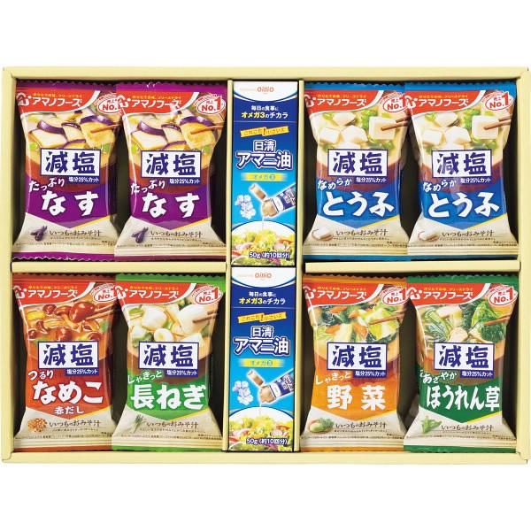 【送料無料】日清オイリオ×アマノフーズ　アマニ油とおみそ汁のここから始まる健康習慣ギフト　ＭＣＮＡ-３０Ａ　　　　【ギフト館】