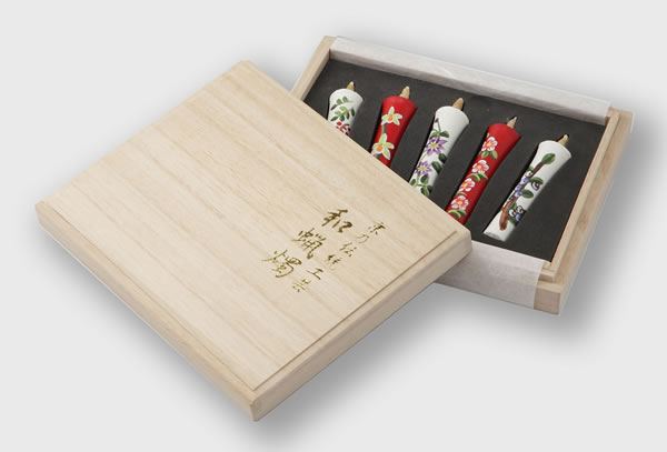 手描き絵ろうそく　古都乃彩（ことのいろどり）　碇型　2号　5本セット【逸品館】