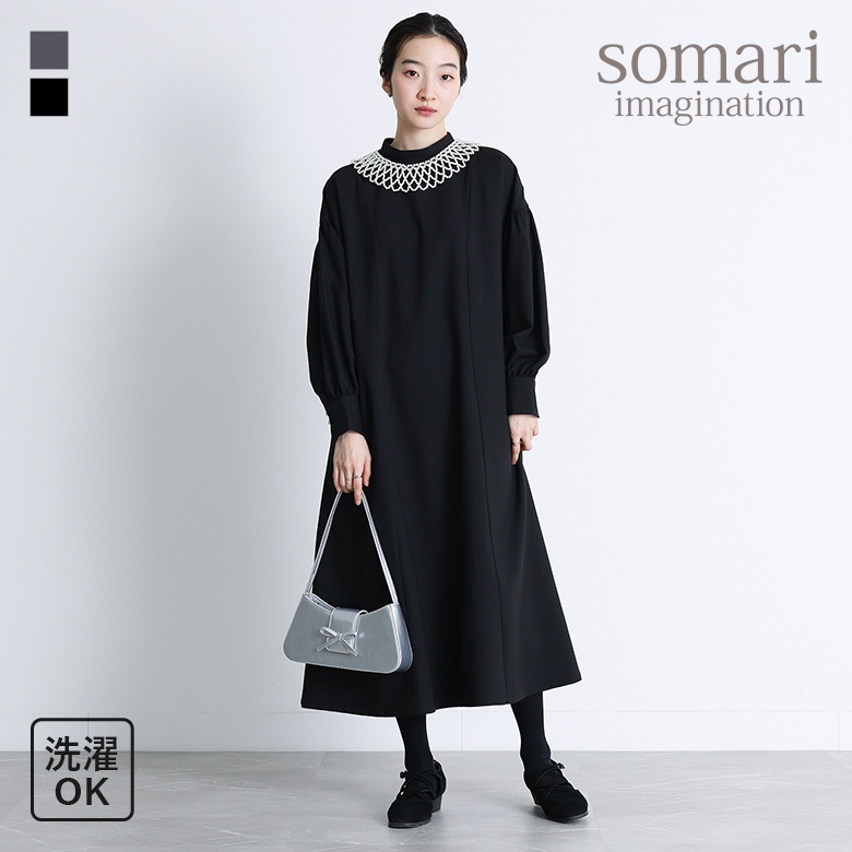 somari imaginationパール襟ワンピース