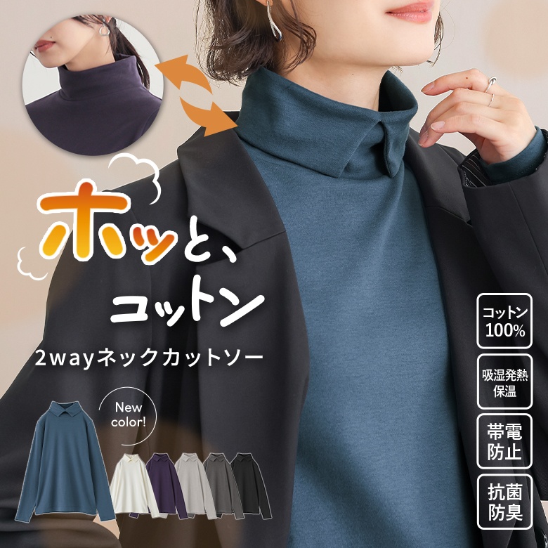 n'OrLABEL吸湿発熱シャツ襟ハイネックカットソー