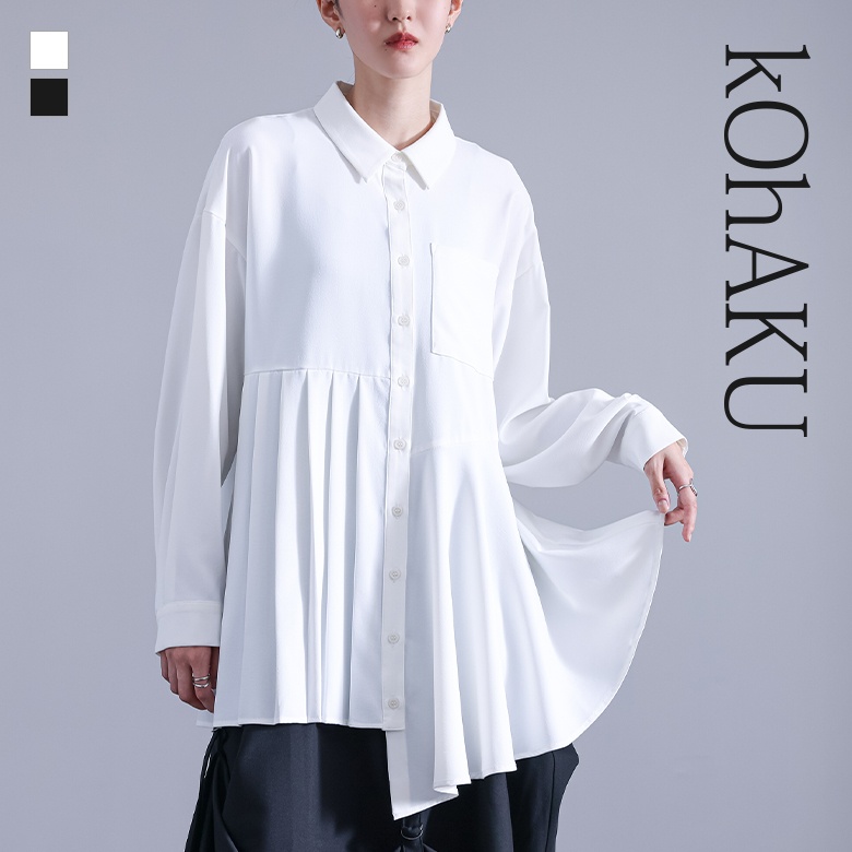 kOhAKUプリーツアシンメトリーフレアシャツ
