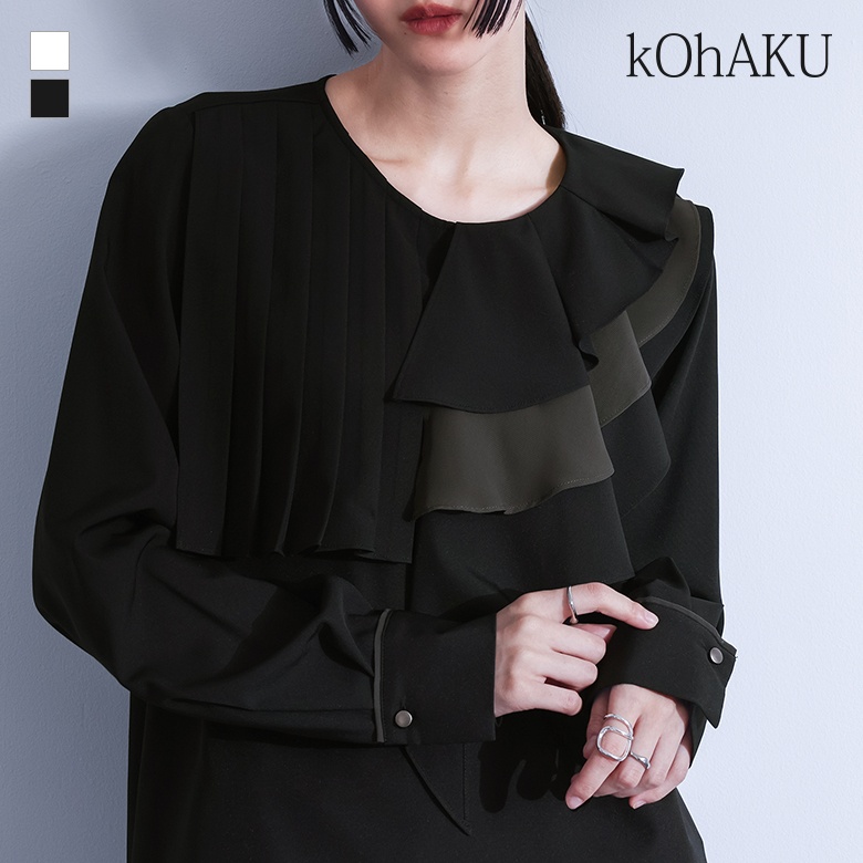 kOhAKU異素材配色プリーツブラウス