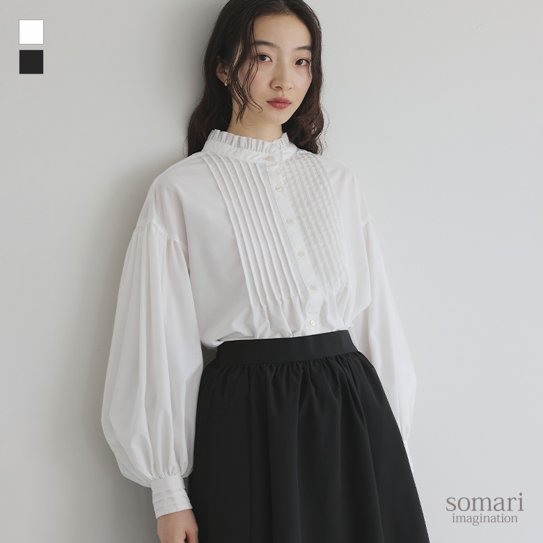 somari imaginationボリューム袖ピンタックブラウス