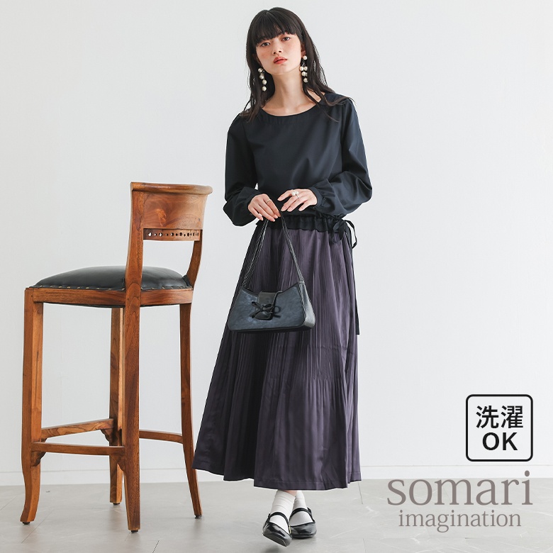 somari imaginationサテンプリーツワンピース