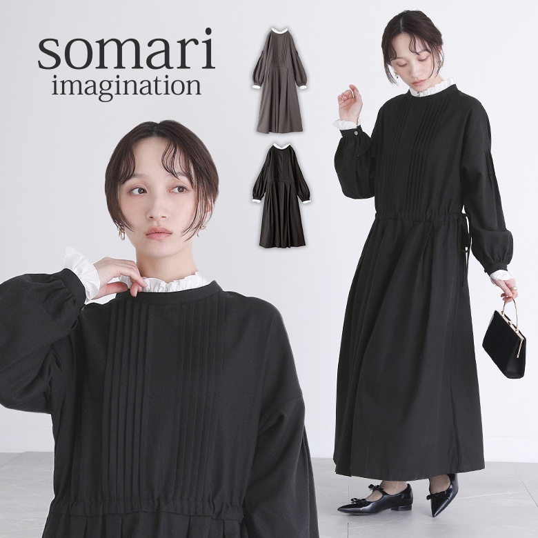 somari imaginationピンタックリネン混ワンピース