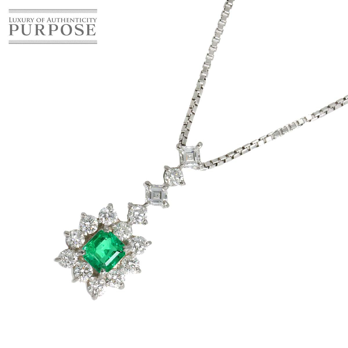 yVidグz Gh 0.56ct _C 1.34ct Pt v`i lbNX 37cm Emerald Necklace yÁz