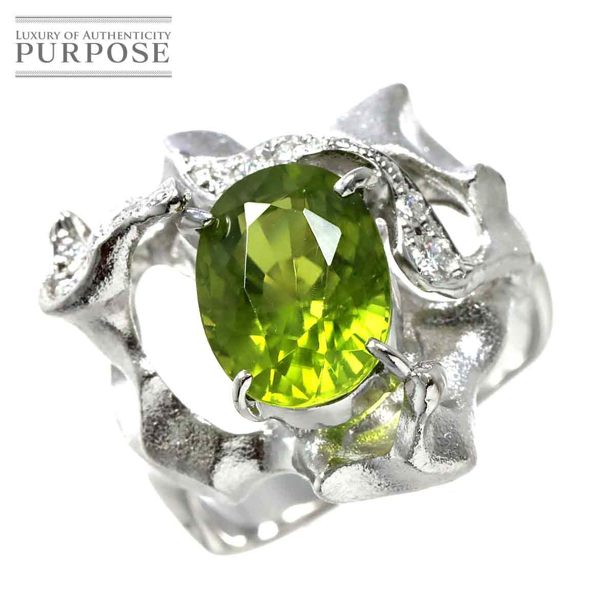 yVidグz O 13 yhbg 3.84ct _C 0.23ct K18 WG zCgS[h 750 w Peridot RingyÁz