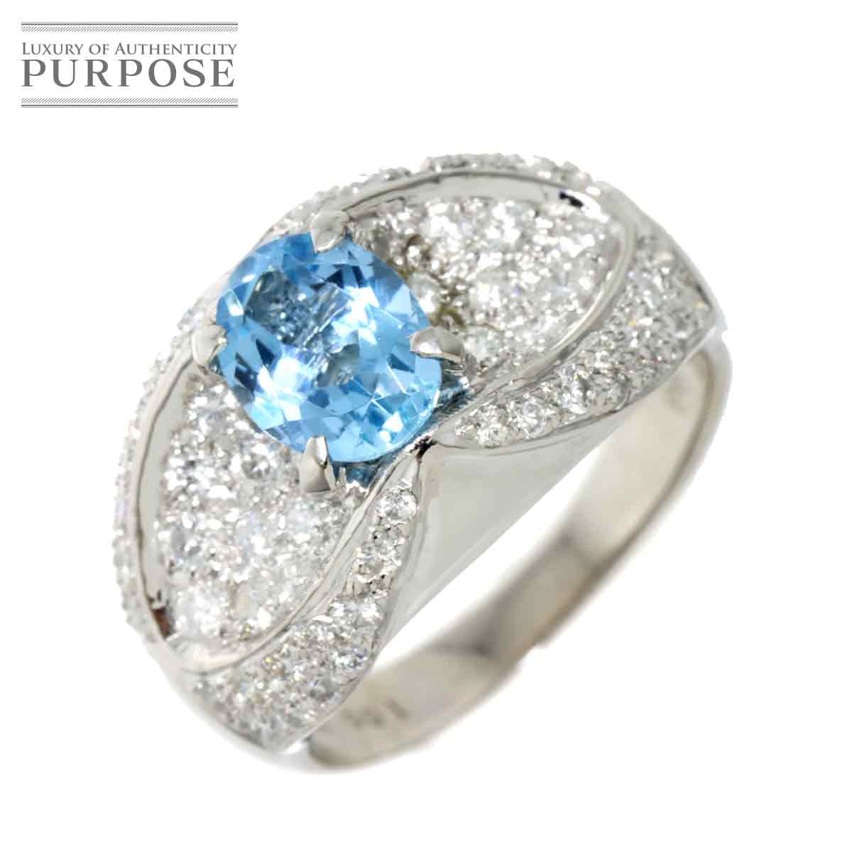 yVidグz O 12 ANA} 1.06ct _C 0.98ct Pt v`i w Aquamarine RingyÁz