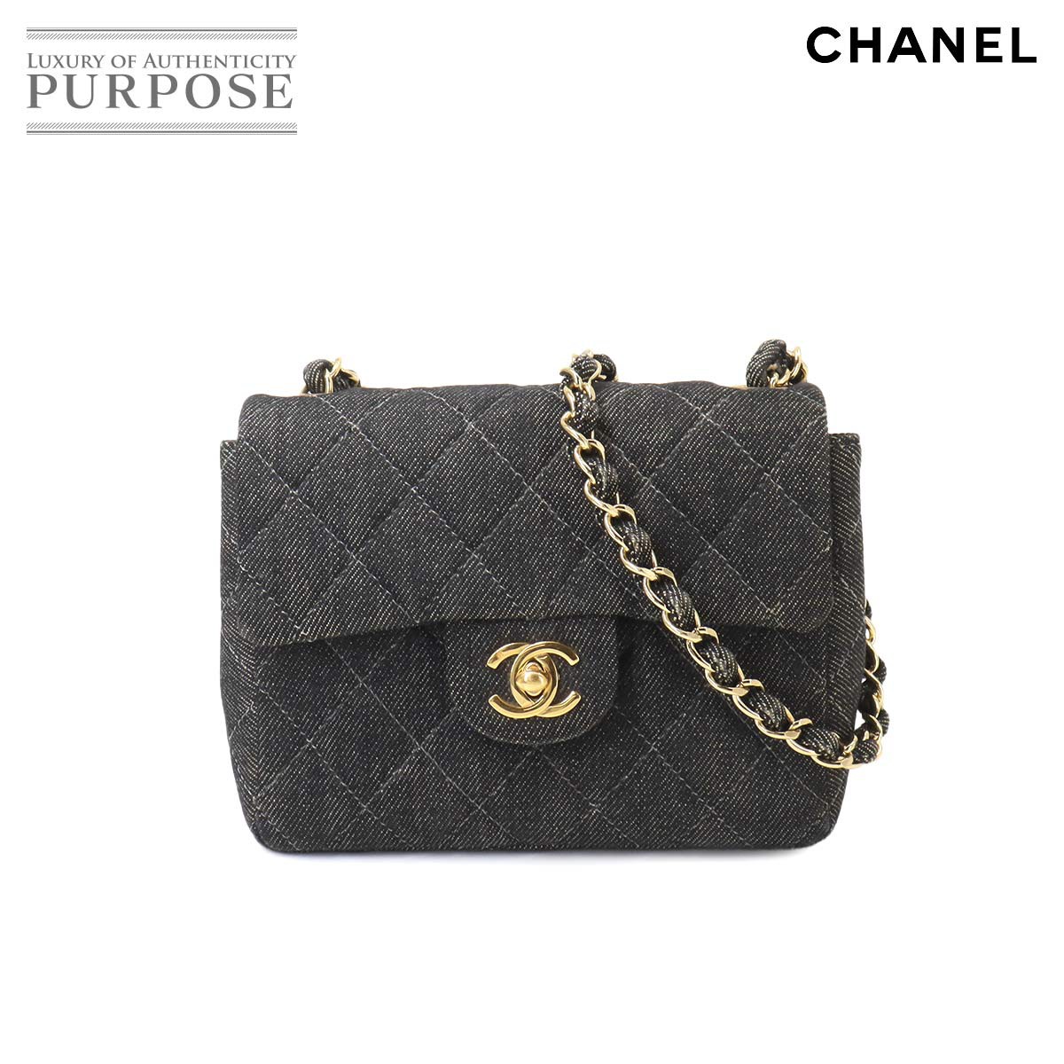 シャネル CHANEL ミニ マトラッセ チェーン ショルダー バッグ デニム ブラック A01115 ゴールド 金具 Mini Matelasse Bag 【中古】