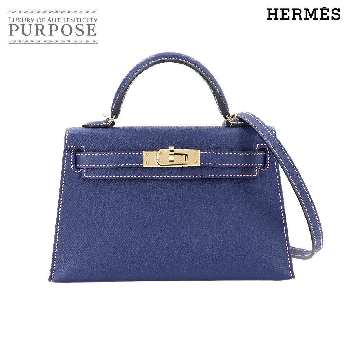 【新品同様】 エルメス HERMES ミニケリー2 2way ハンド ショルダー バッグ パーソナル SPO エプソン ブルーサフィール ローズパープル B刻印 Mini Kelly 2 【中古】